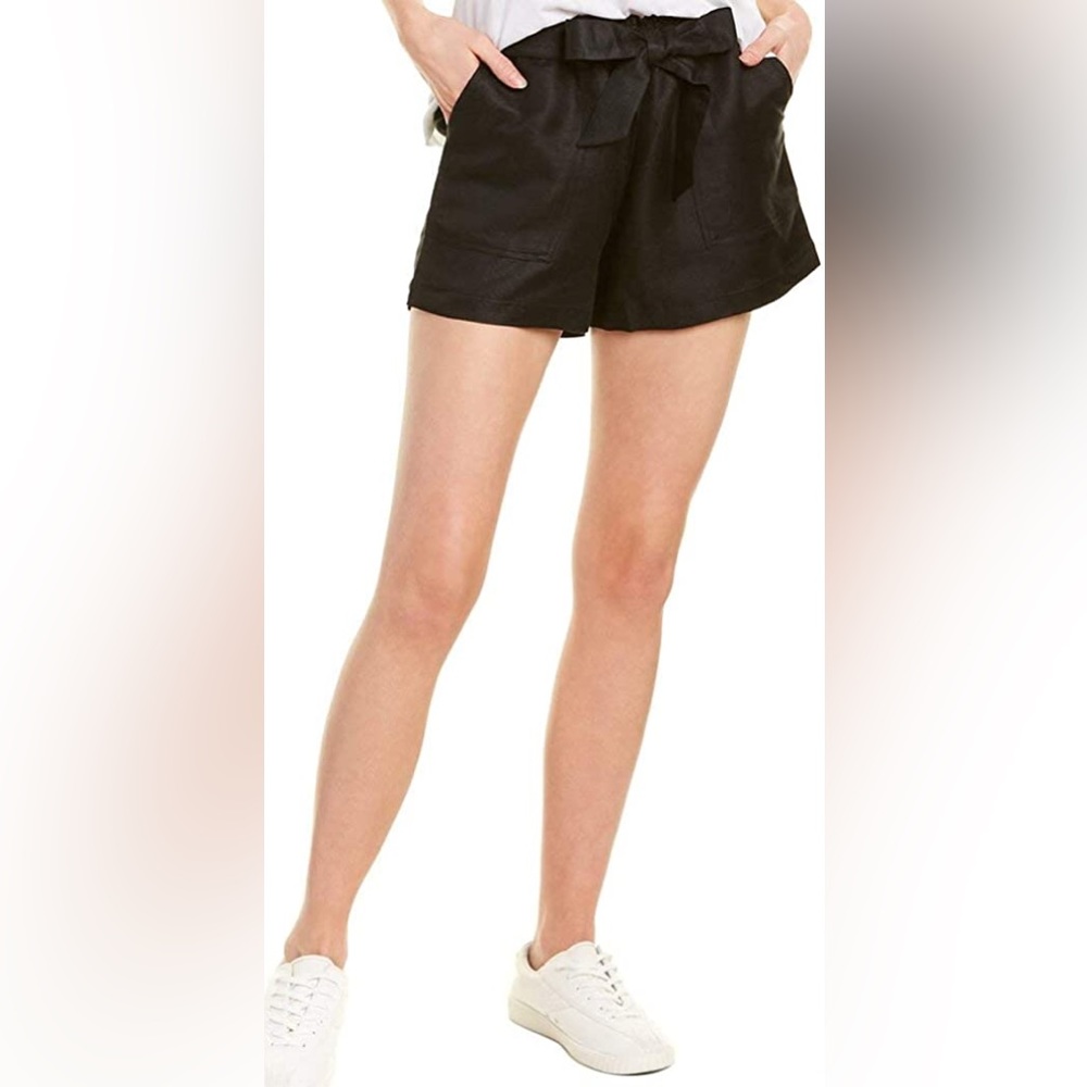 CHASER Black Paperbag Bow Tie Linen Blend Shorts
